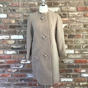 VINTAGE Women's 50's 60's Textured Beige Tan Collarless Minimalist Design Coat